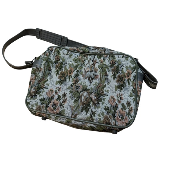 Vintage Stradellina Gray-Green Floral Tapestry Carry-On Luggage Bag Retro - Picture 10 of 10